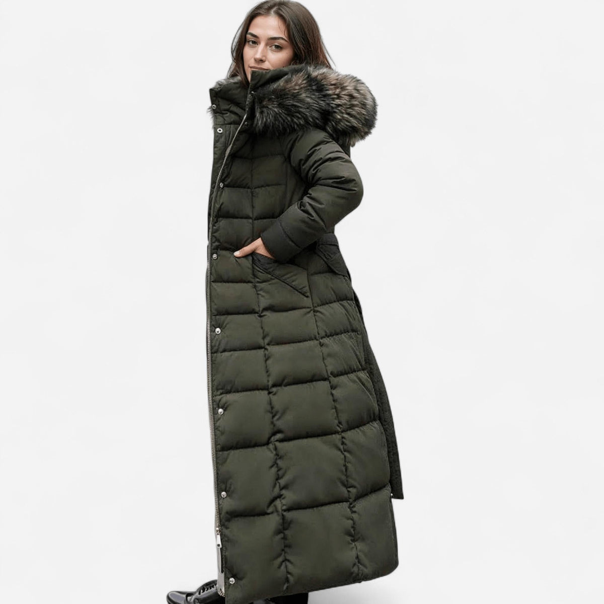 Molly | Womens Long Puffer Coat with Faux Fur Hood | Belted, Water-Resistant | Black, Red, Caramel and More S-3XL