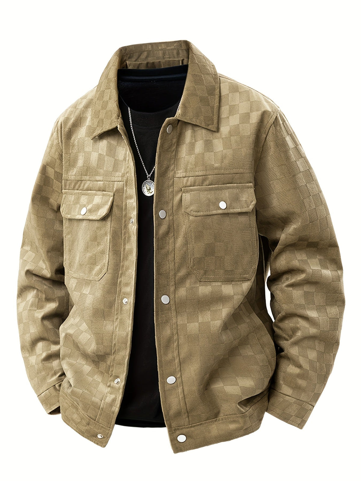 Mavrick | Mens Checkered Suede Jacket with Satin Lining | Velour Suede, Flap Chest Pockets | Black and Khaki XS-3XL