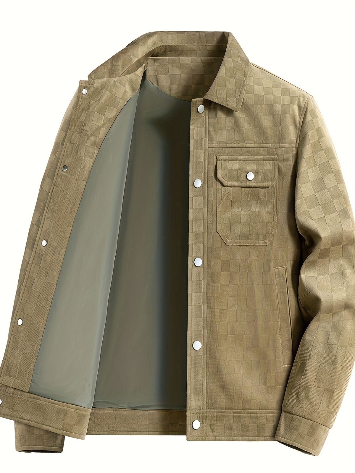 Mavrick | Mens Checkered Suede Jacket with Satin Lining | Velour Suede, Flap Chest Pockets | Black and Khaki XS-3XL