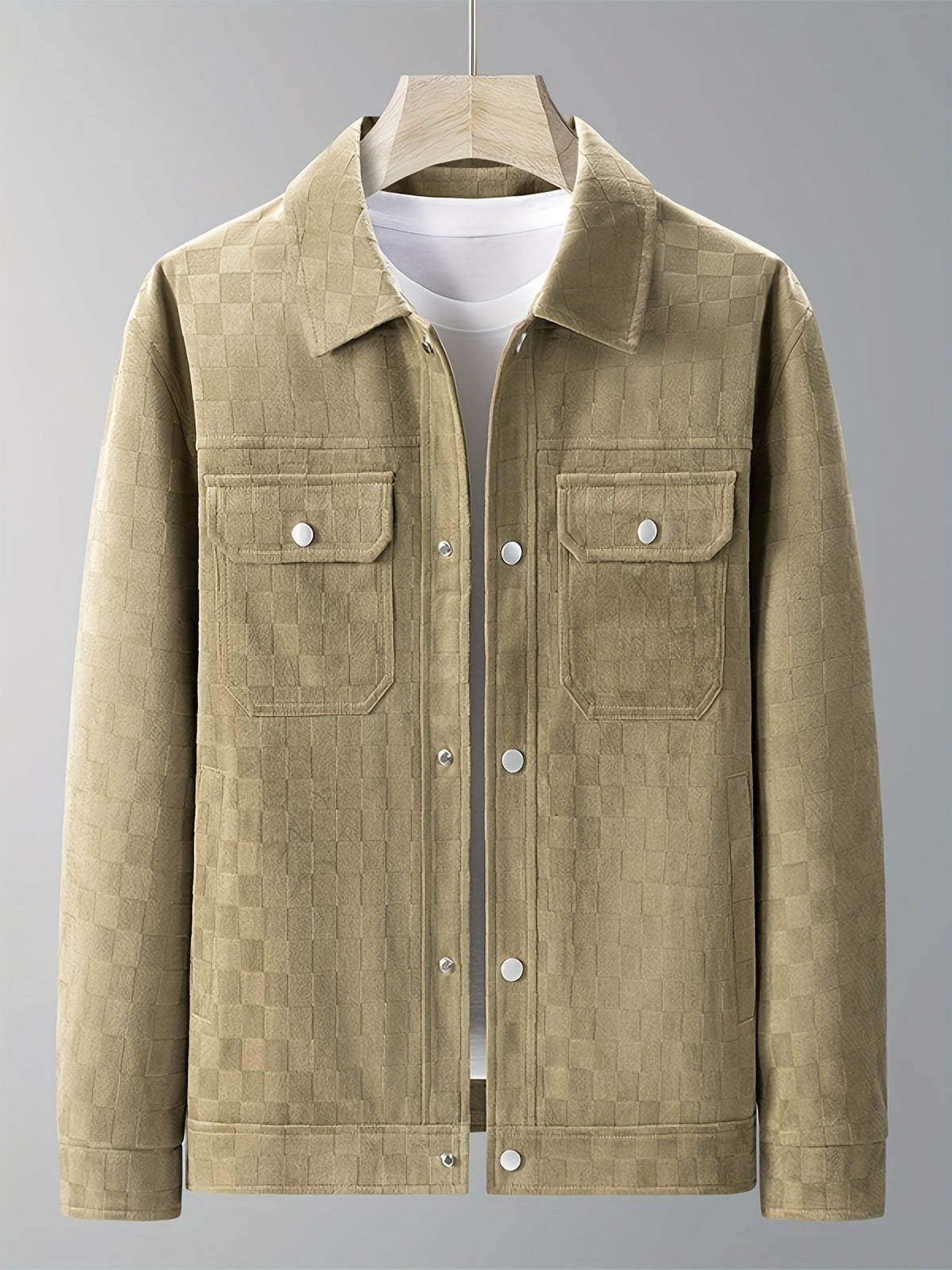 Mavrick | Mens Checkered Suede Jacket with Satin Lining | Velour Suede, Flap Chest Pockets | Black and Khaki XS-3XL