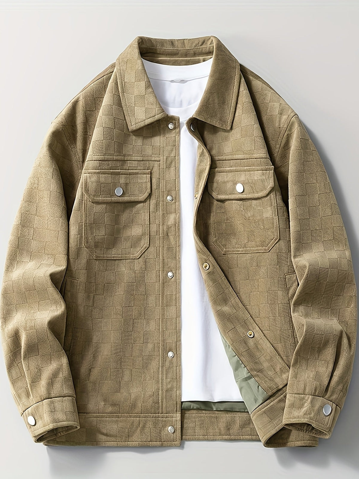 Mavrick | Mens Checkered Suede Jacket with Satin Lining | Velour Suede, Flap Chest Pockets | Black and Khaki XS-3XL
