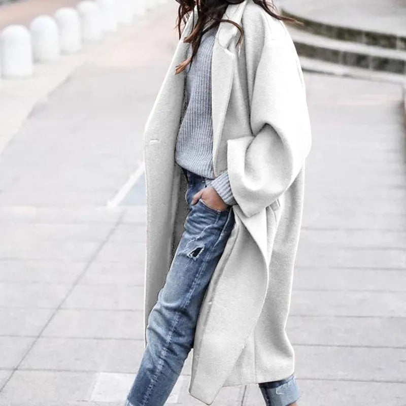 Women's Long Collar Coat with Belted Waist