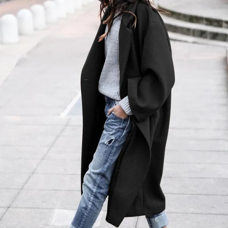Women's Long Collar Coat with Belted Waist