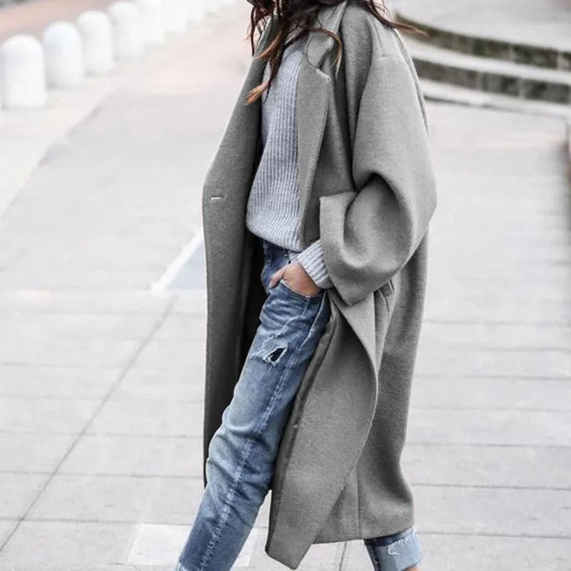 Women's Long Collar Coat with Belted Waist