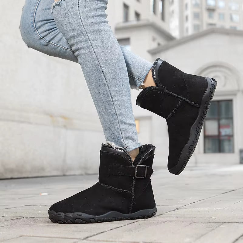 Unisex Winter Barefoot Ankle Boots, Faux Fur Lining, Buckle