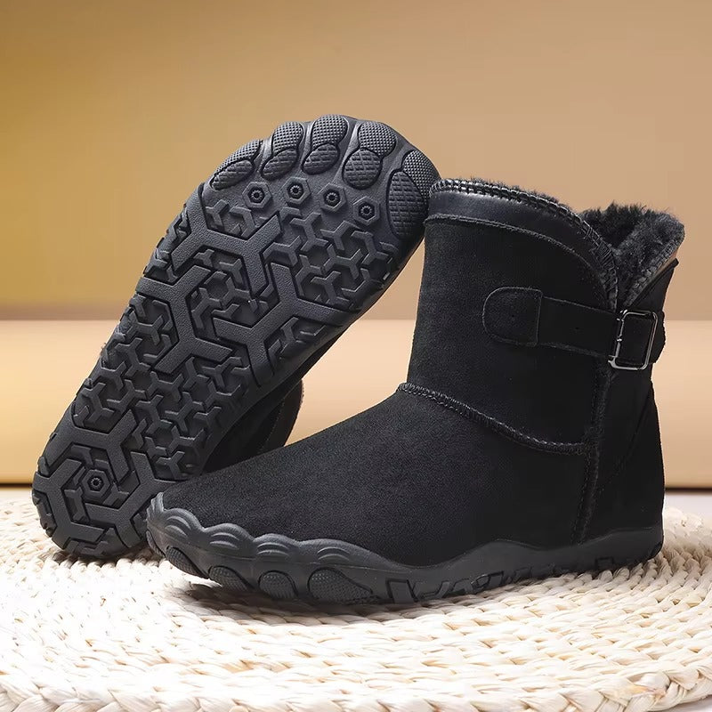 Unisex Winter Barefoot Ankle Boots, Faux Fur Lining, Buckle