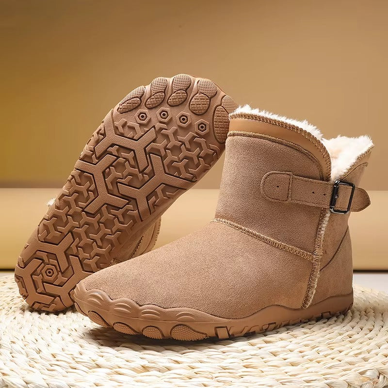 Unisex Winter Barefoot Ankle Boots, Faux Fur Lining, Buckle