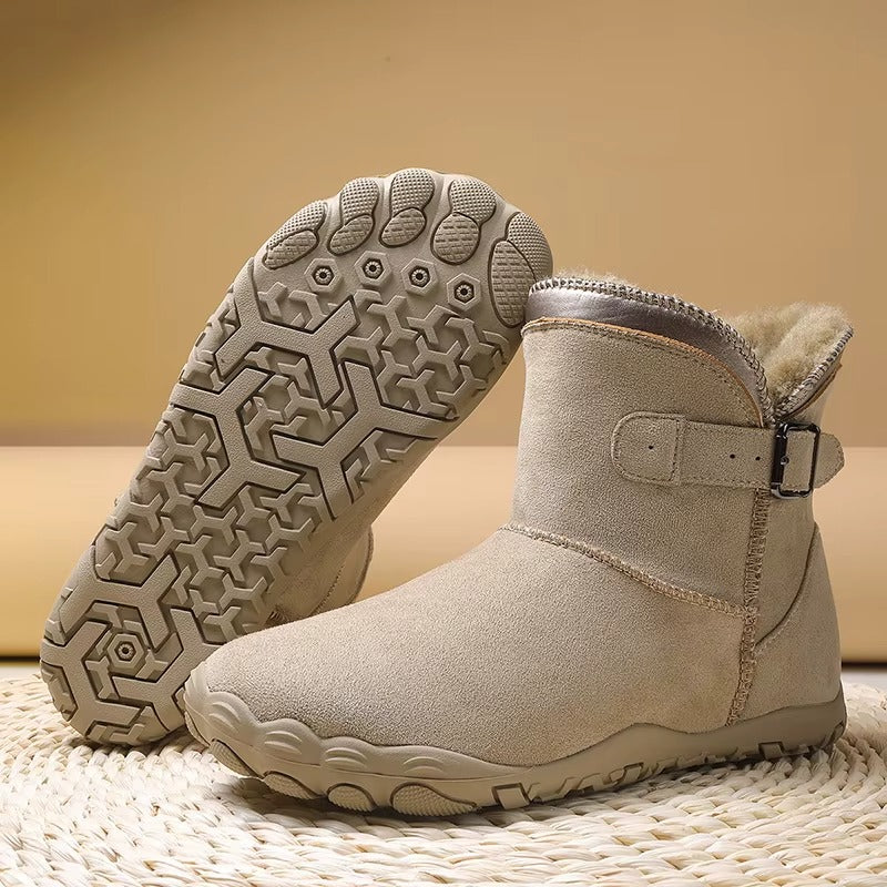Unisex Winter Barefoot Ankle Boots, Faux Fur Lining, Buckle