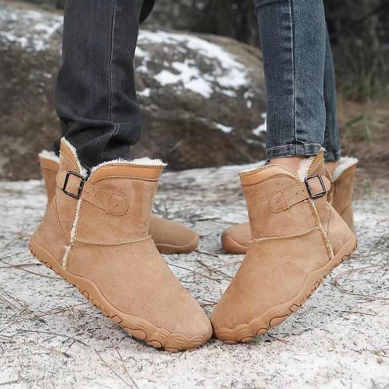 Unisex Winter Barefoot Ankle Boots, Faux Fur Lining, Buckle