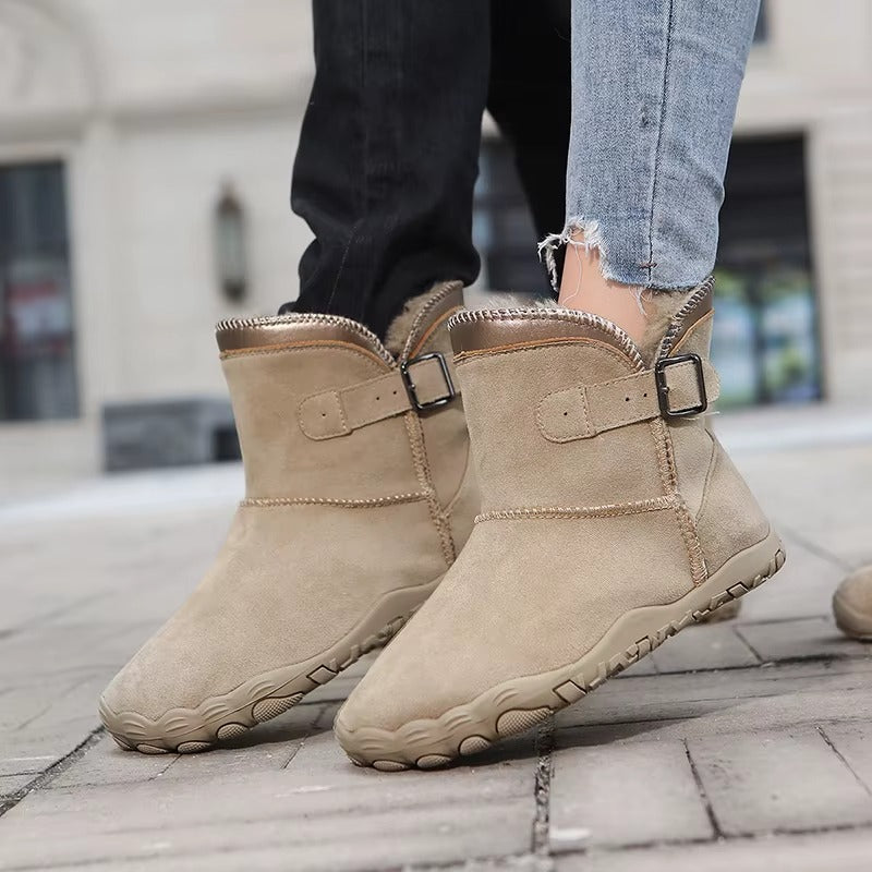 Unisex Winter Barefoot Ankle Boots, Faux Fur Lining, Buckle