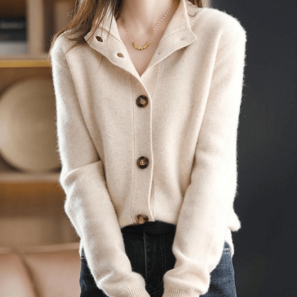Women's Button-Front Ribbed Collar Cardigan, Long Sleeves