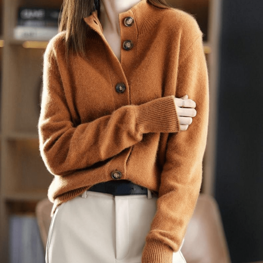 Women's Button-Front Ribbed Collar Cardigan, Long Sleeves