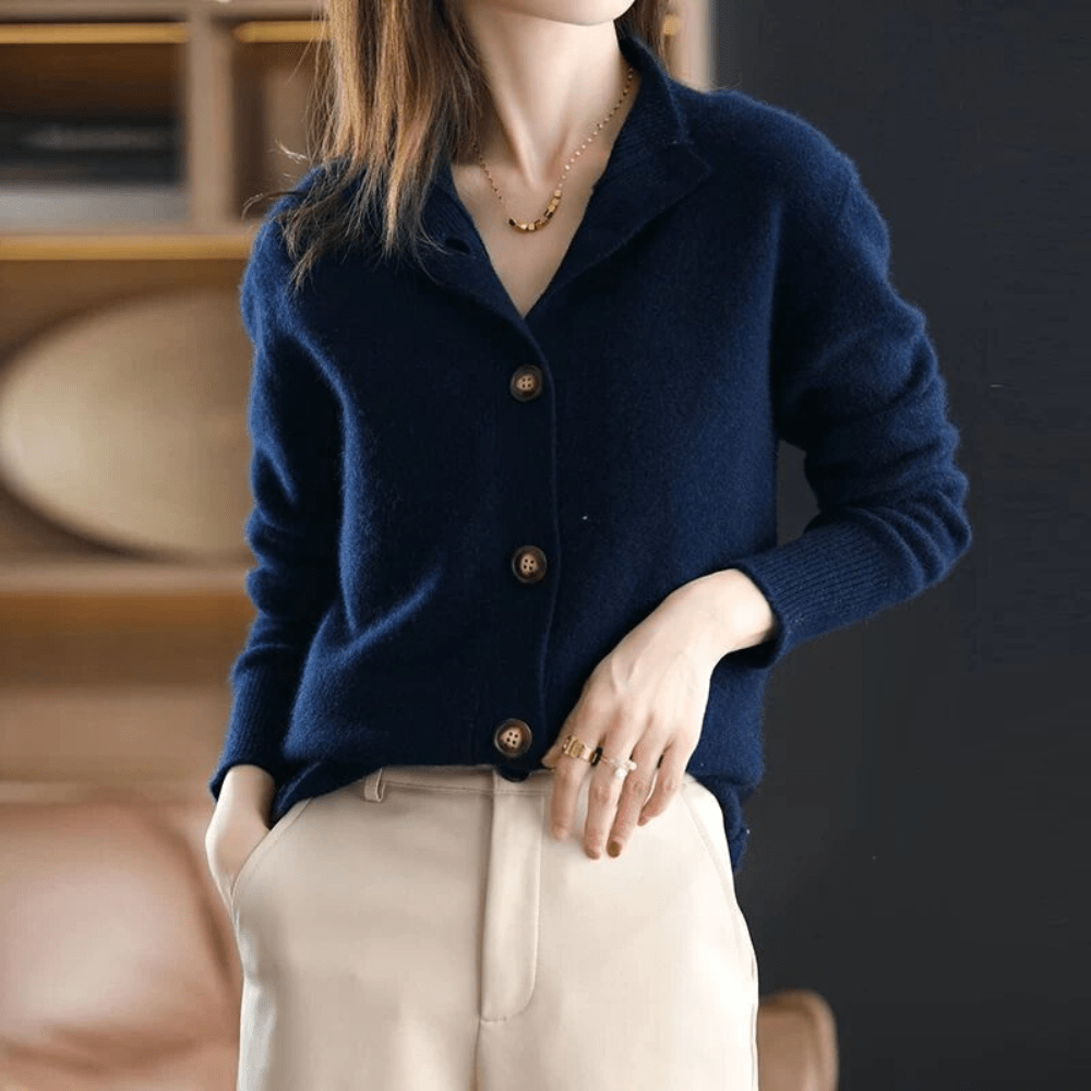 Women's Button-Front Ribbed Collar Cardigan, Long Sleeves