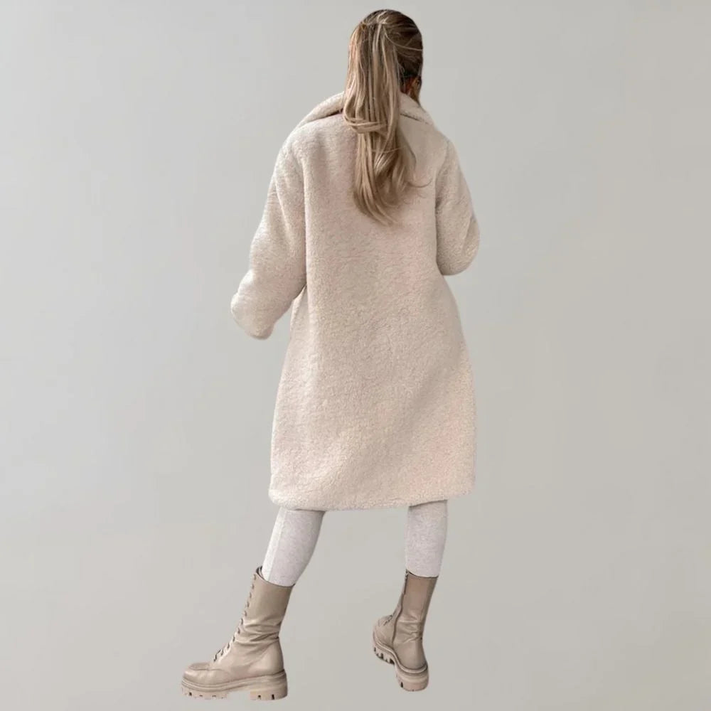 Maisie | Women's Longline Teddy Coat with Lapel Collar and Button Closure