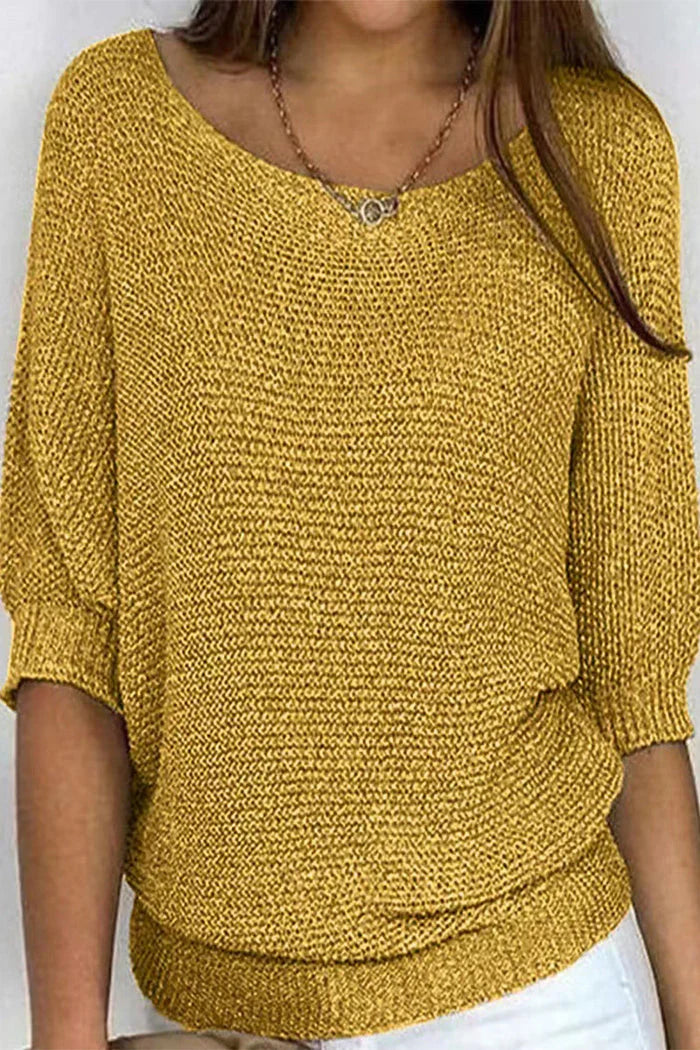 Maisie | Women's Ribbed Knit Sweater T-Shirt Blouse with Three Quarter Sleeves
