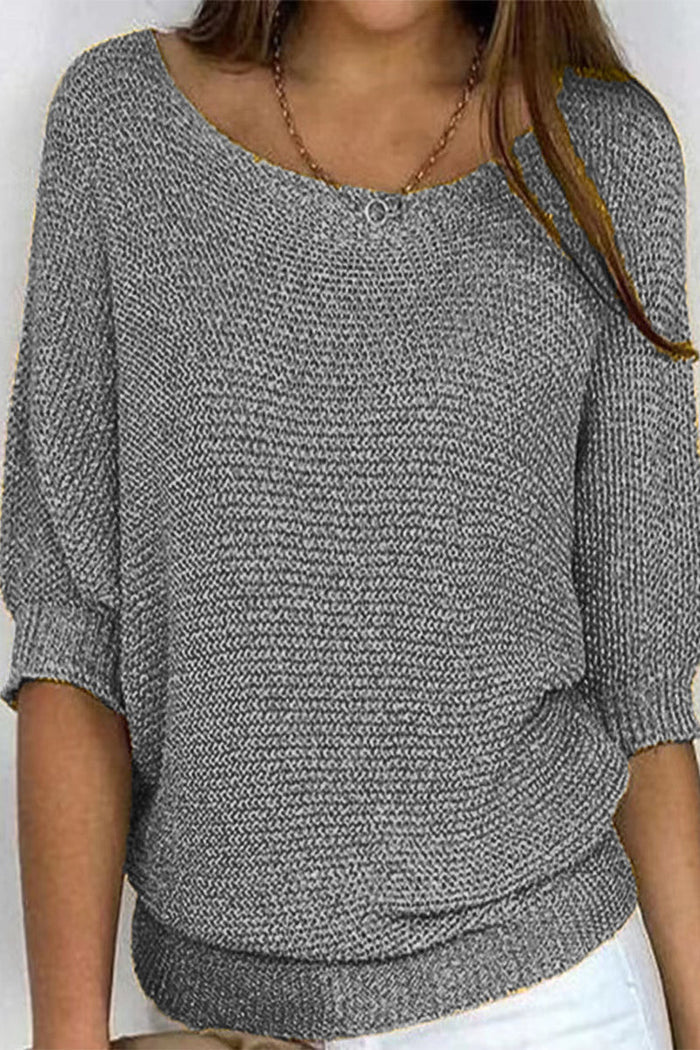 Maisie | Women's Ribbed Knit Sweater T-Shirt Blouse with Three Quarter Sleeves