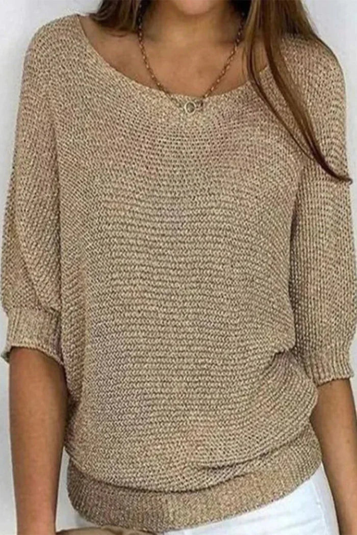 Maisie | Women's Ribbed Knit Sweater T-Shirt Blouse with Three Quarter Sleeves