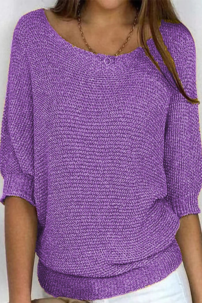Maisie | Women's Ribbed Knit Sweater T-Shirt Blouse with Three Quarter Sleeves