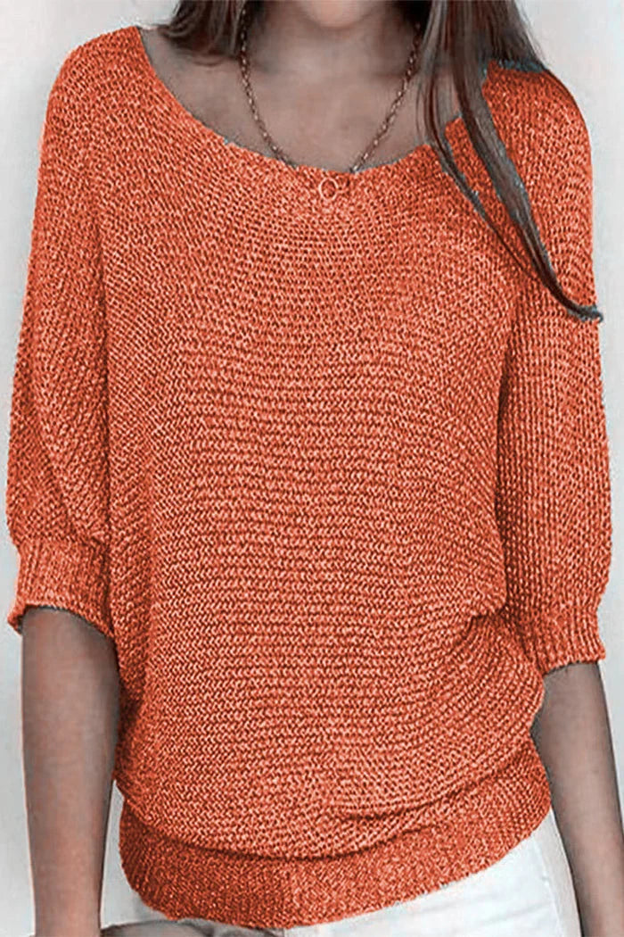 Maisie | Women's Ribbed Knit Sweater T-Shirt Blouse with Three Quarter Sleeves