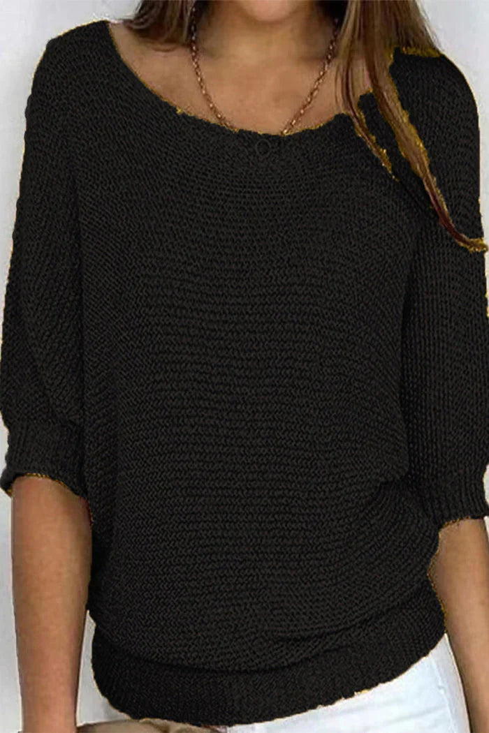 Maisie | Women's Ribbed Knit Sweater T-Shirt Blouse with Three Quarter Sleeves