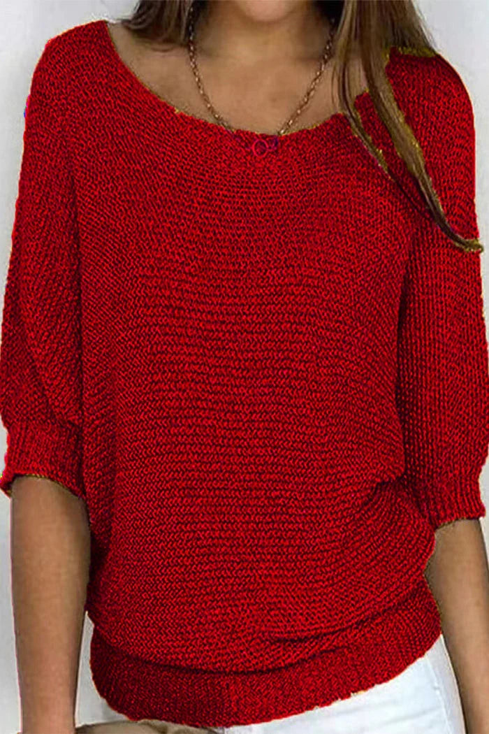Maisie | Women's Ribbed Knit Sweater T-Shirt Blouse with Three Quarter Sleeves