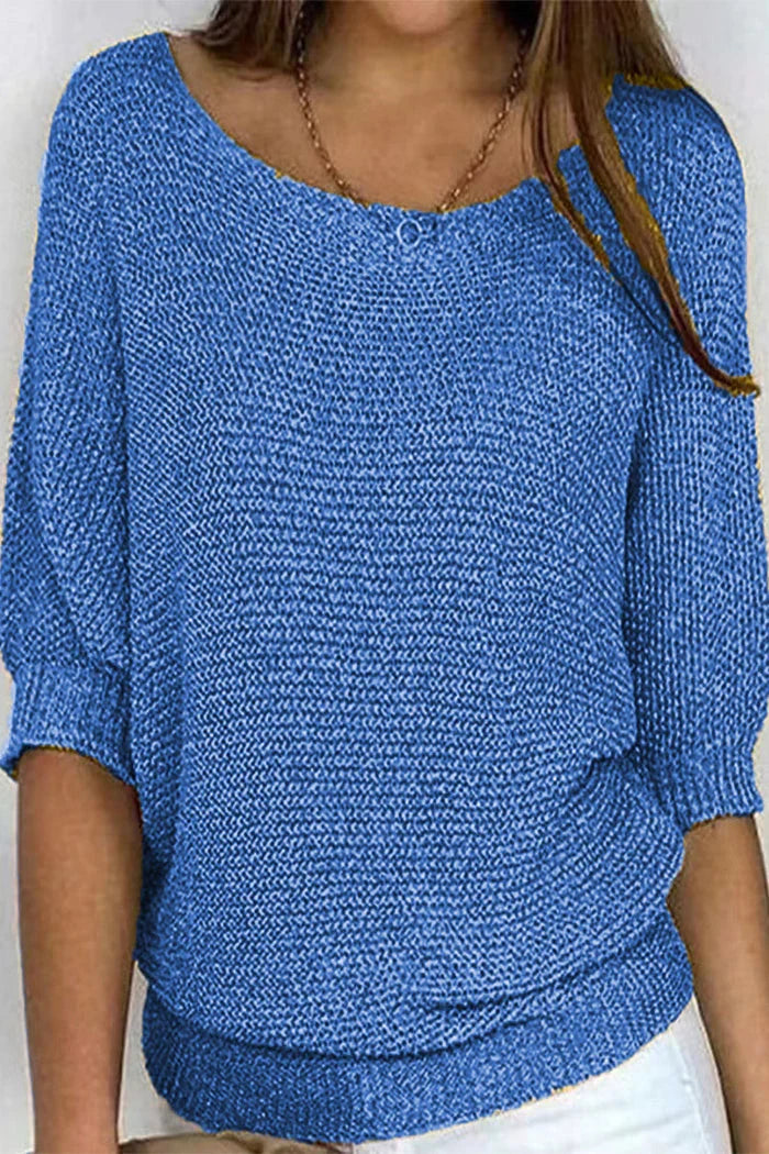 Maisie | Women's Ribbed Knit Sweater T-Shirt Blouse with Three Quarter Sleeves