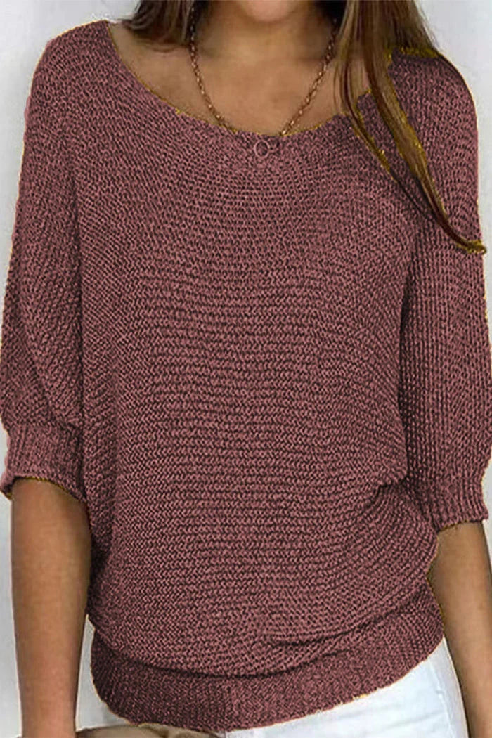 Maisie | Women's Ribbed Knit Sweater T-Shirt Blouse with Three Quarter Sleeves