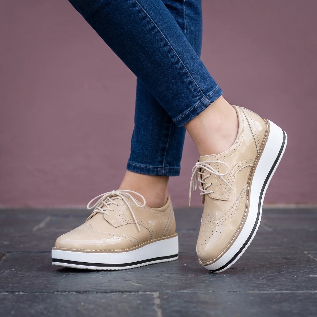 Marcelline Patent Wingtip Brogue Flatform Oxfords
