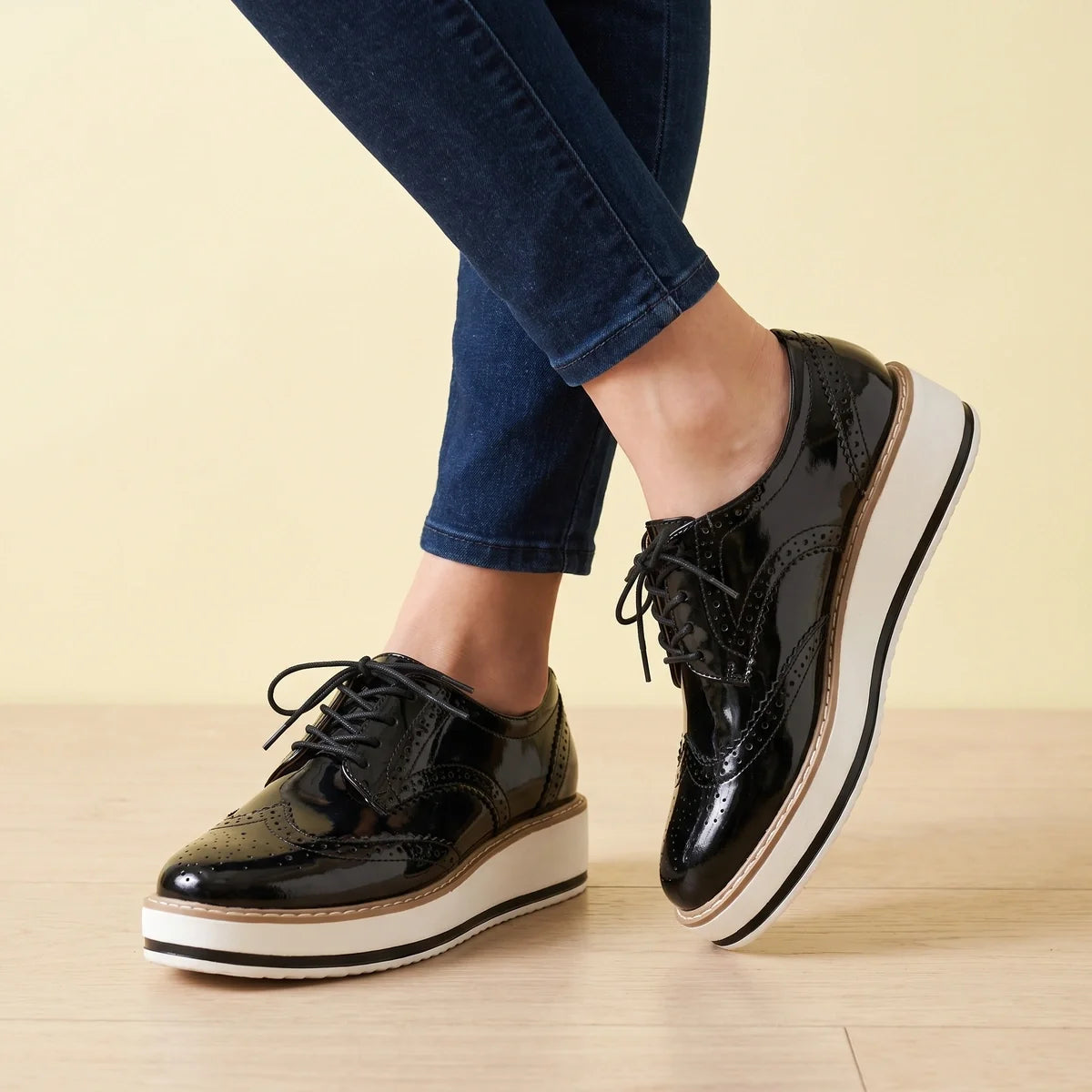 Marcelline Patent Wingtip Brogue Flatform Oxfords