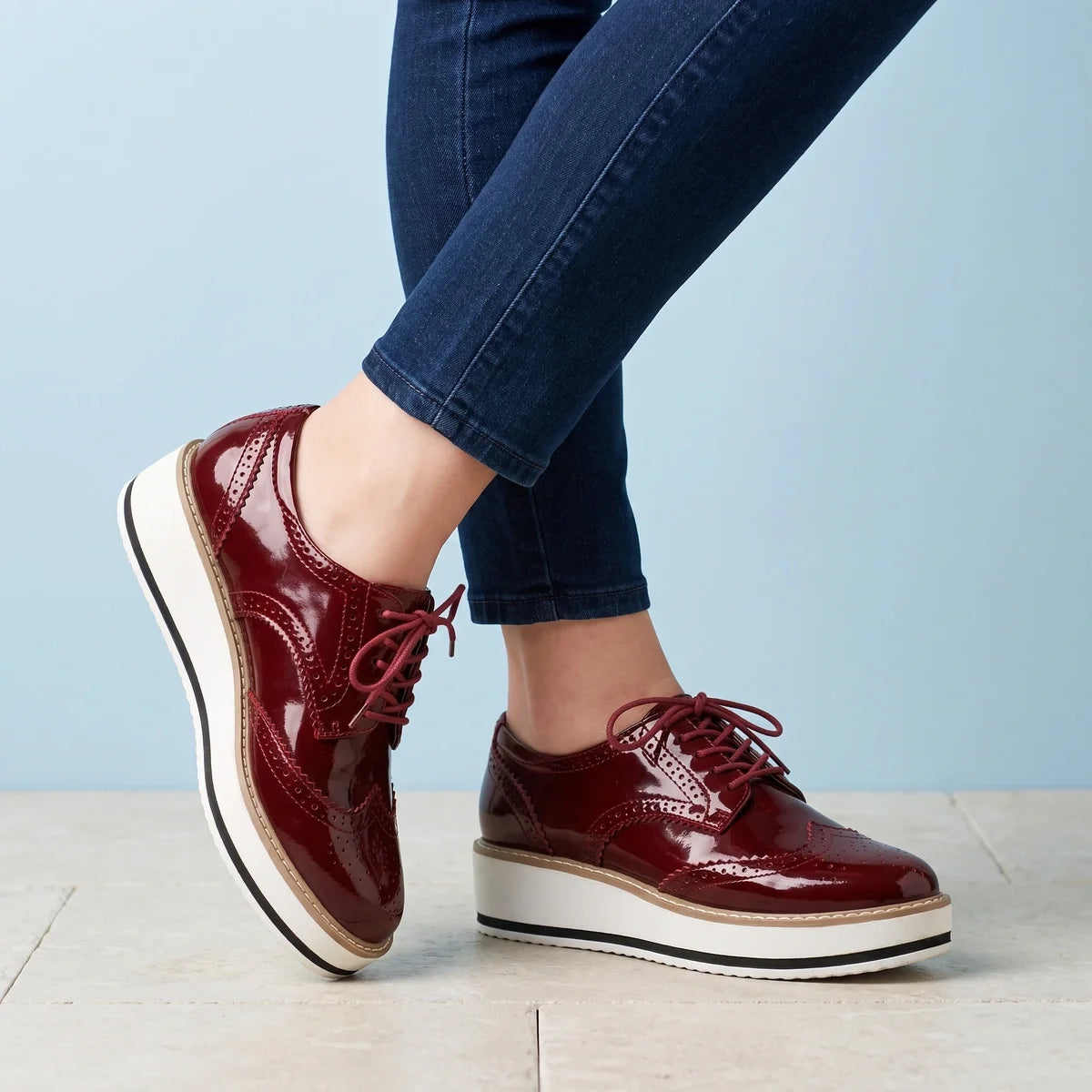 Marcelline Patent Wingtip Brogue Flatform Oxfords