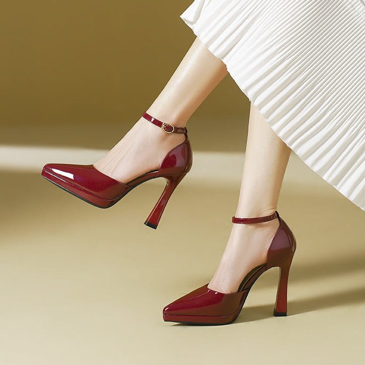 Marcelline | Block Heel Pumps with Pointed Toe and Ankle Strap for Women