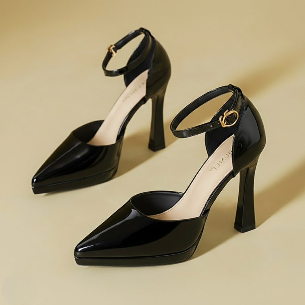 Marcelline | Block Heel Pumps with Pointed Toe and Ankle Strap for Women