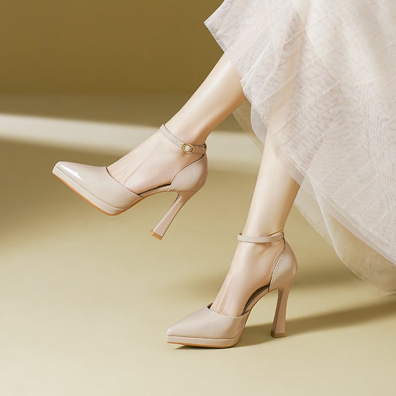 Marcelline | Block Heel Pumps with Pointed Toe and Ankle Strap for Women