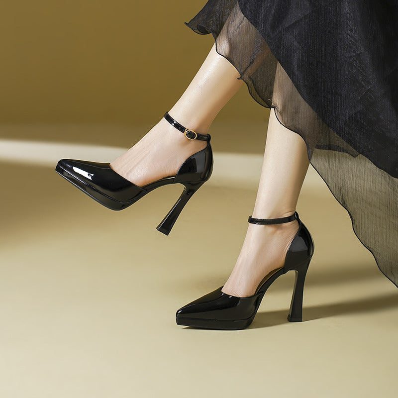Marcelline | Block Heel Pumps with Pointed Toe and Ankle Strap for Women
