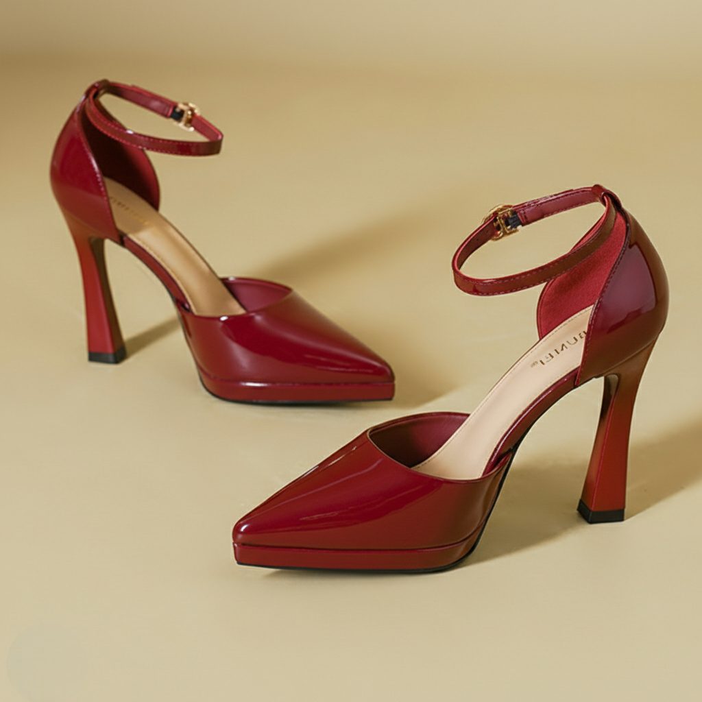 Marcelline | Block Heel Pumps with Pointed Toe and Ankle Strap for Women