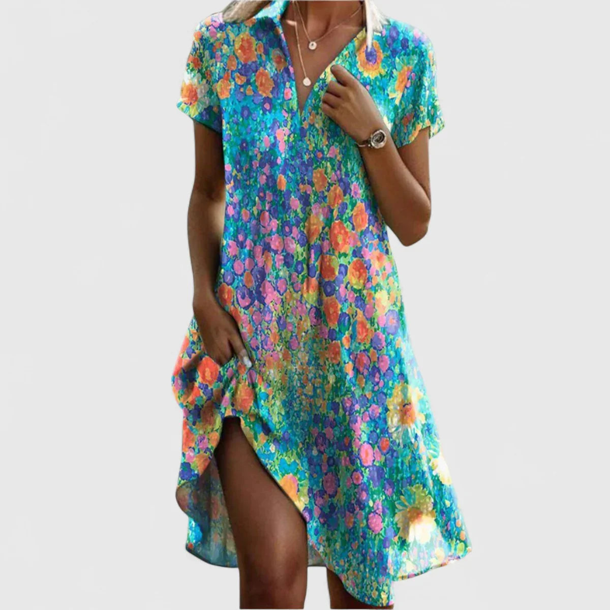 Margaret | Polka Dot Casual Summer Midi Dress with Short Sleeves