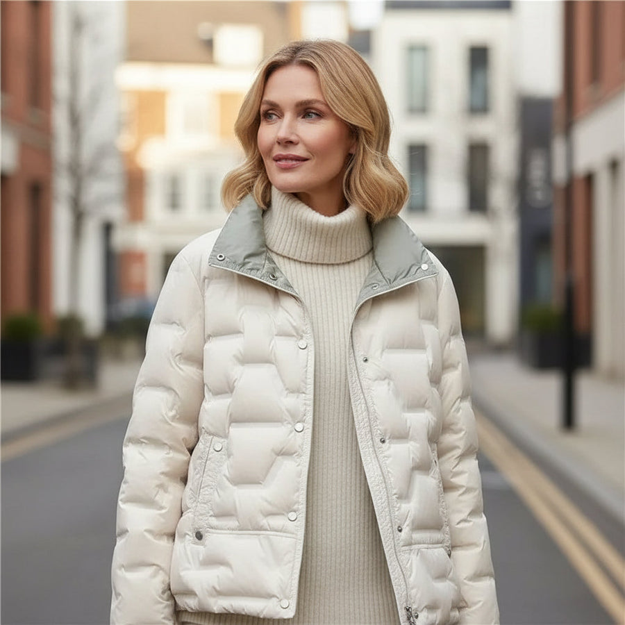 Women's Quilted Puffer Jacket with High Funnel Neck