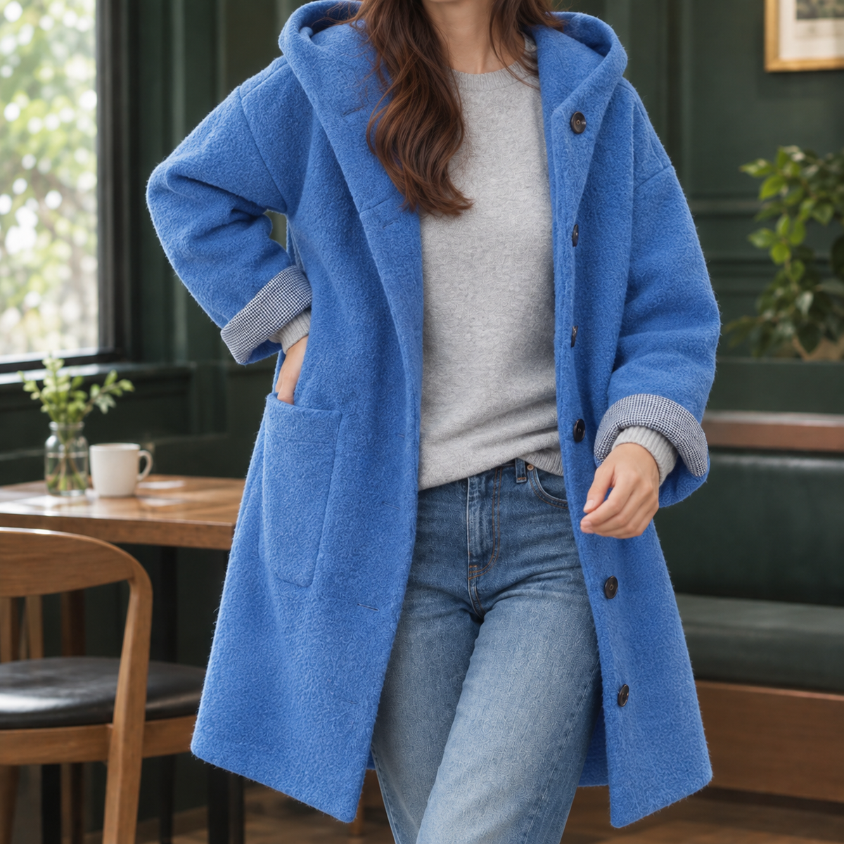 Nerea Hooded Boucle Button-Front Coat