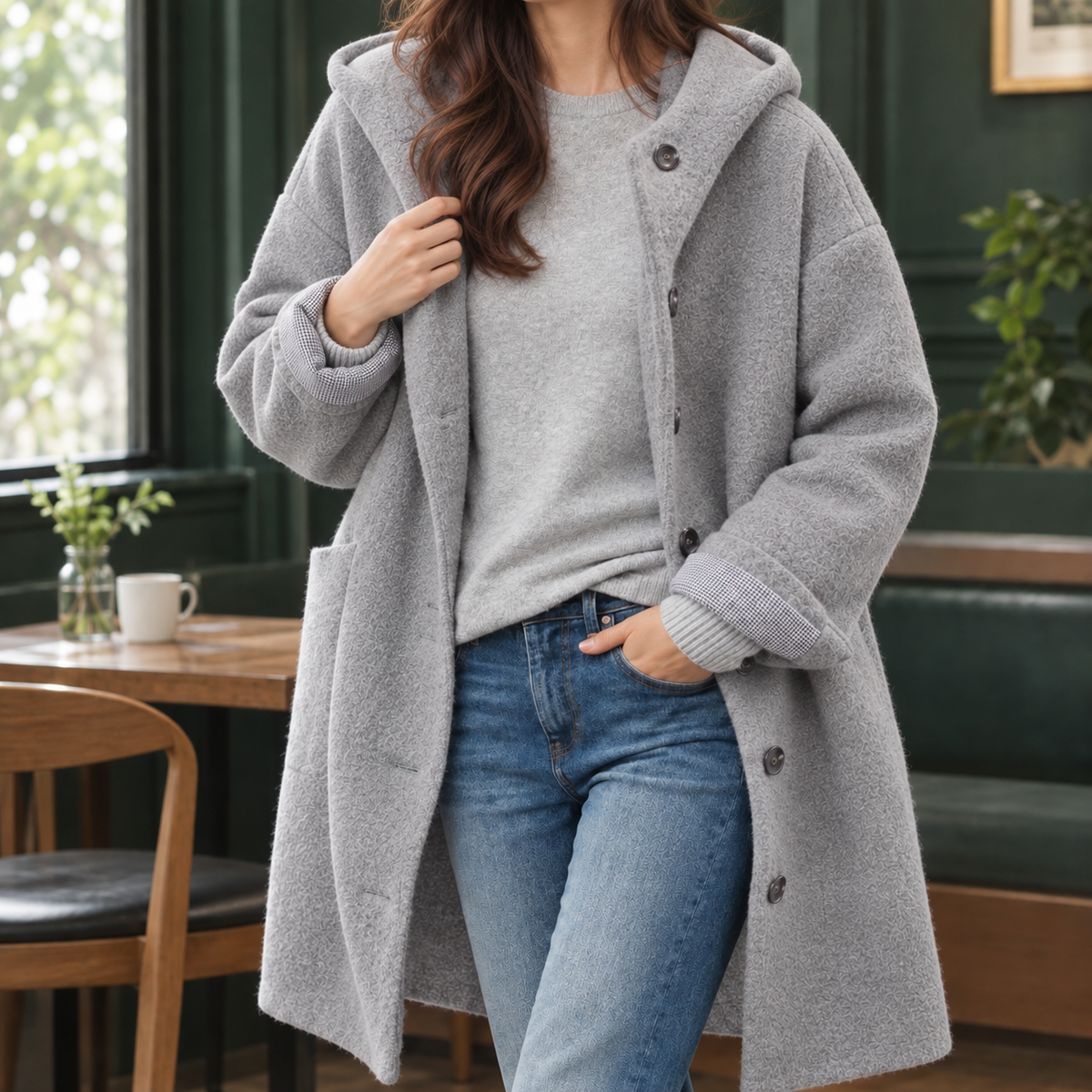 Nerea Hooded Boucle Button-Front Coat