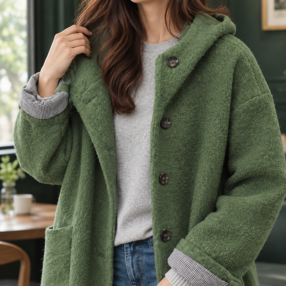 Nerea Hooded Boucle Button-Front Coat
