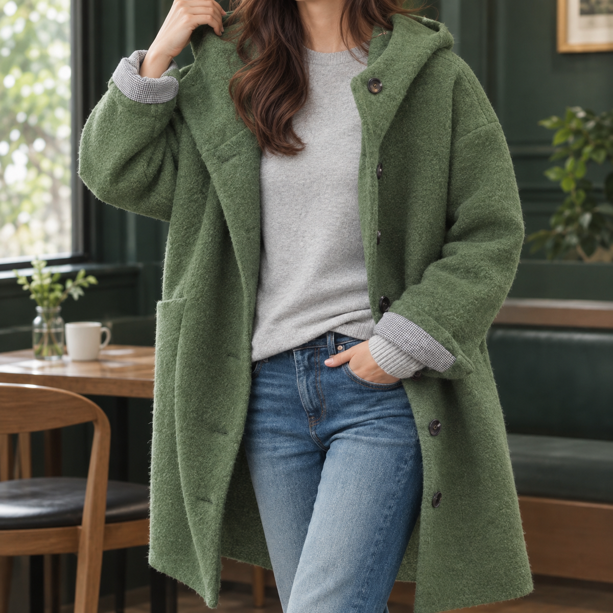 Nerea Hooded Boucle Button-Front Coat