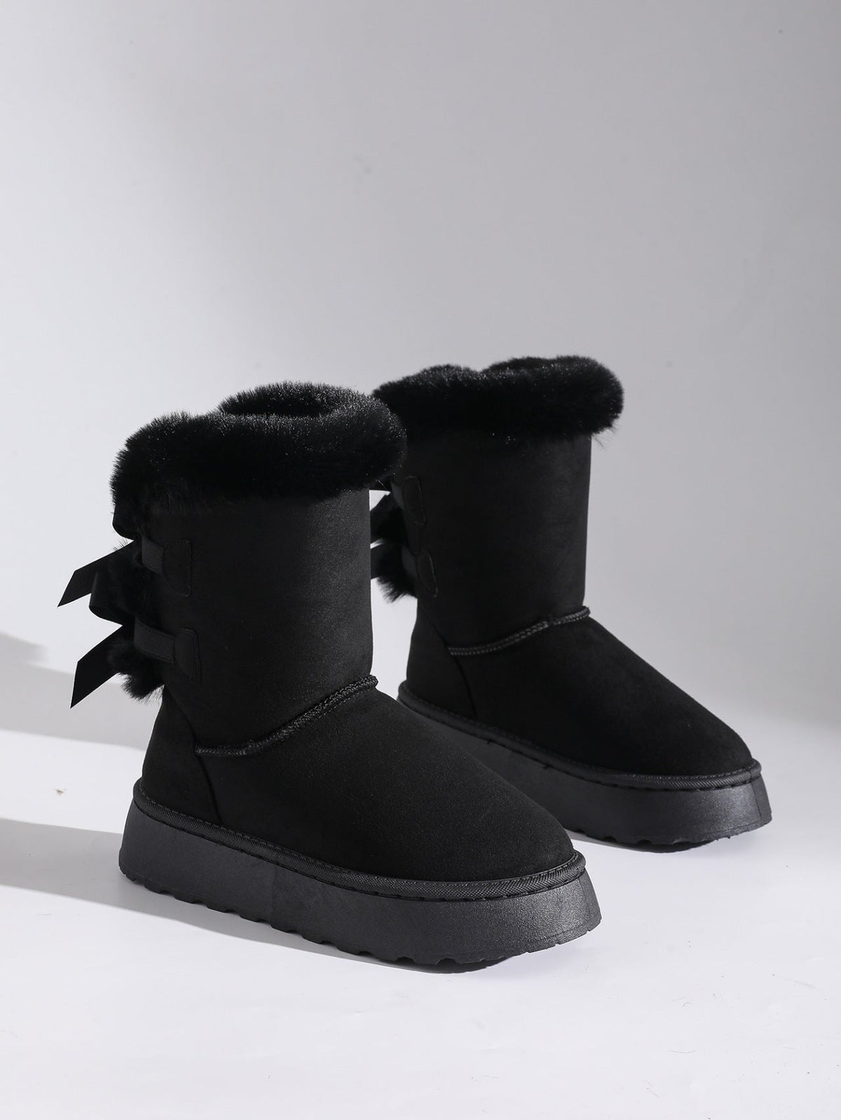 Delia Bow-Back Plush Cuff Platform Snow Boots