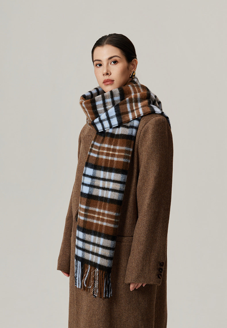 Thea Brushed Plaid Lamb Wool Fringed Scarf