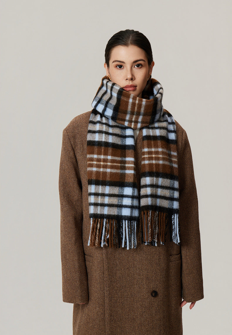 Thea Brushed Plaid Lamb Wool Fringed Scarf