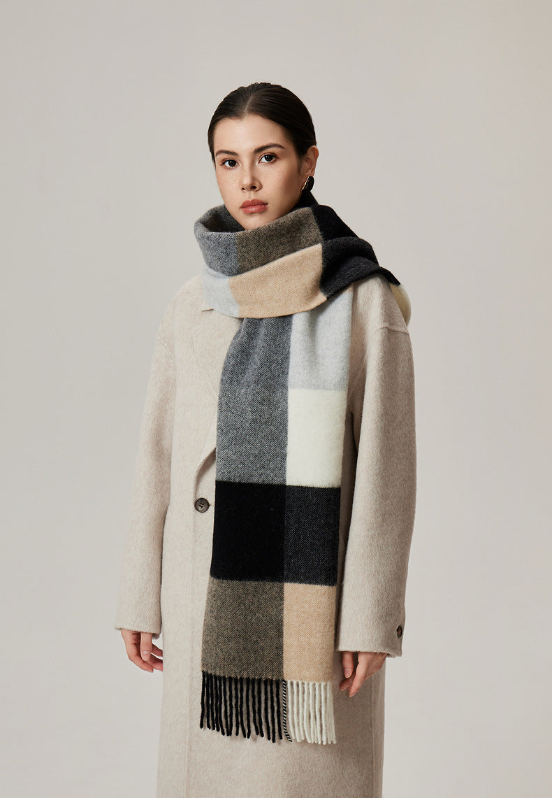 Thea Brushed Plaid Lamb Wool Fringed Scarf