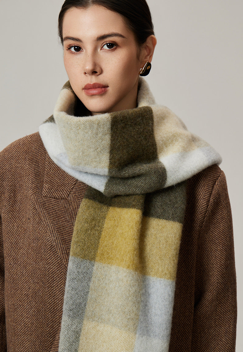Thea Brushed Plaid Lamb Wool Fringed Scarf