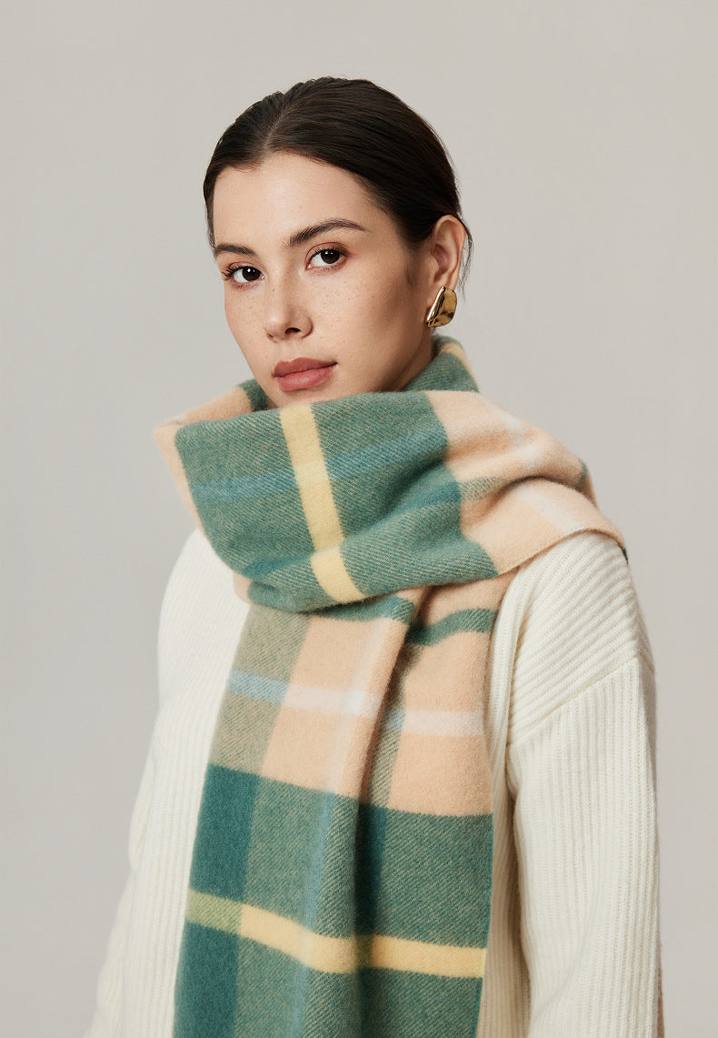 Thea Brushed Plaid Lamb Wool Fringed Scarf