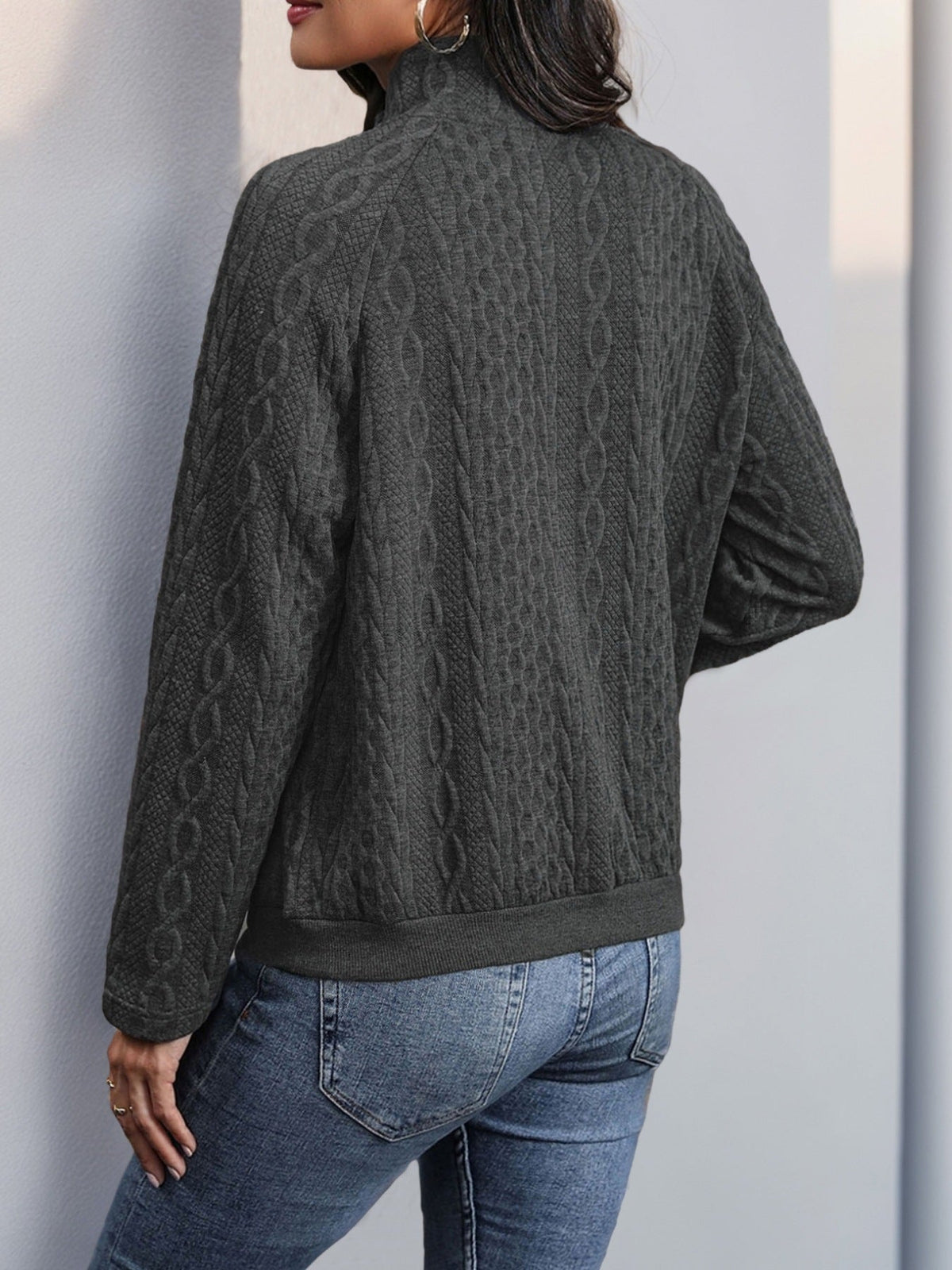 Edda Cable-Texture Button-Neck Sweatshirt