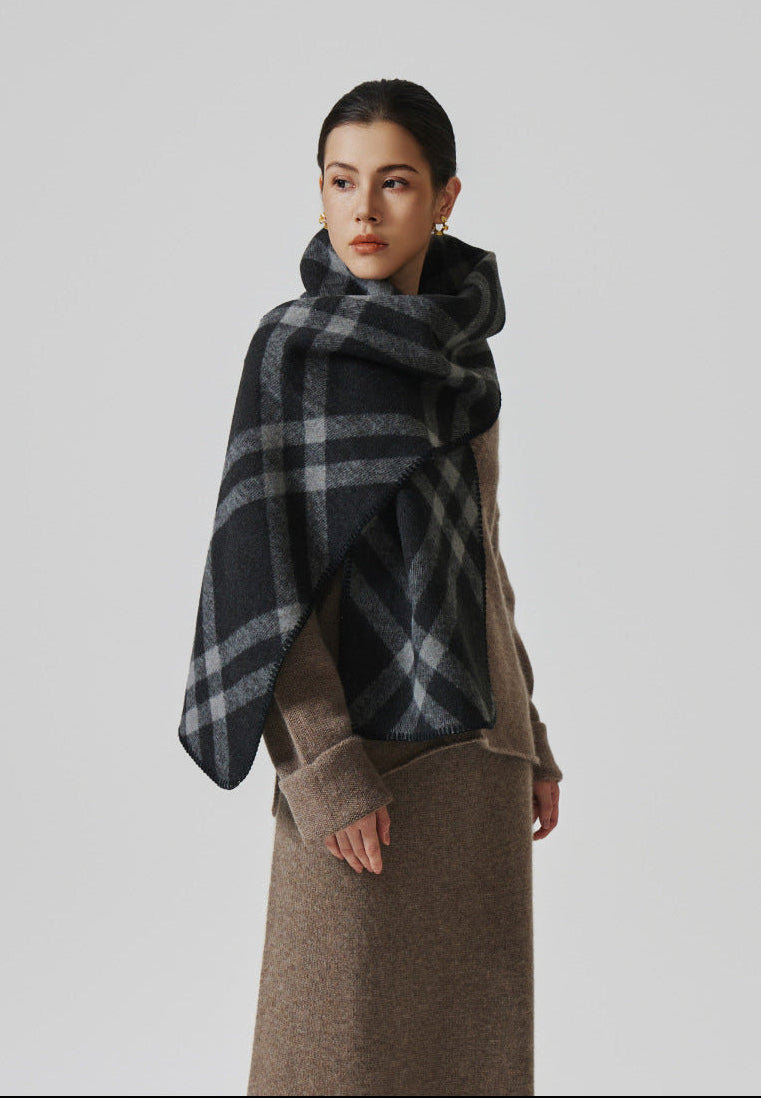 Damaris Check Blanket Stitch Long Scarf