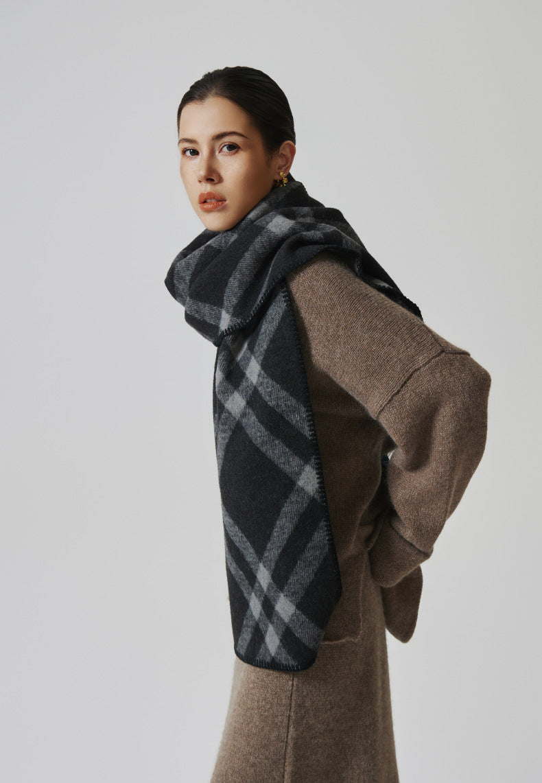 Damaris Check Blanket Stitch Long Scarf